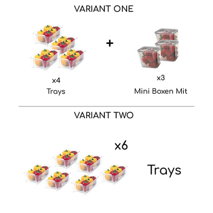 Pack of 6 Transparent Fridge Organiser Set - Trays & Boxes - Space Saving Storage Solutions