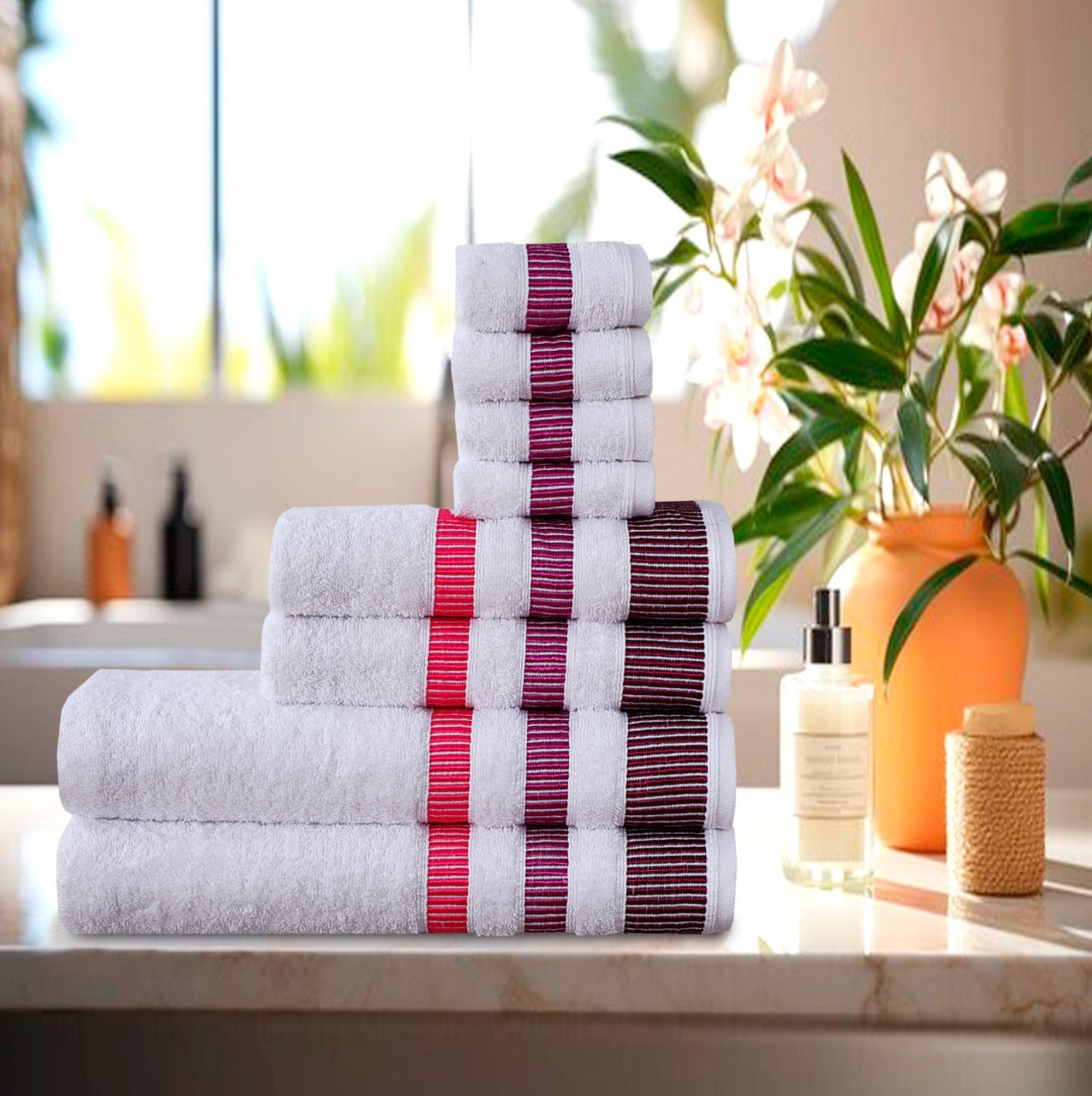 8-Piece Bale Set LA Style Towels  - Soft, Plush, and Fluffy 100% Woven Cotton - Versatile Sizes - Elegant Design - Hand, Face and Bath Towels