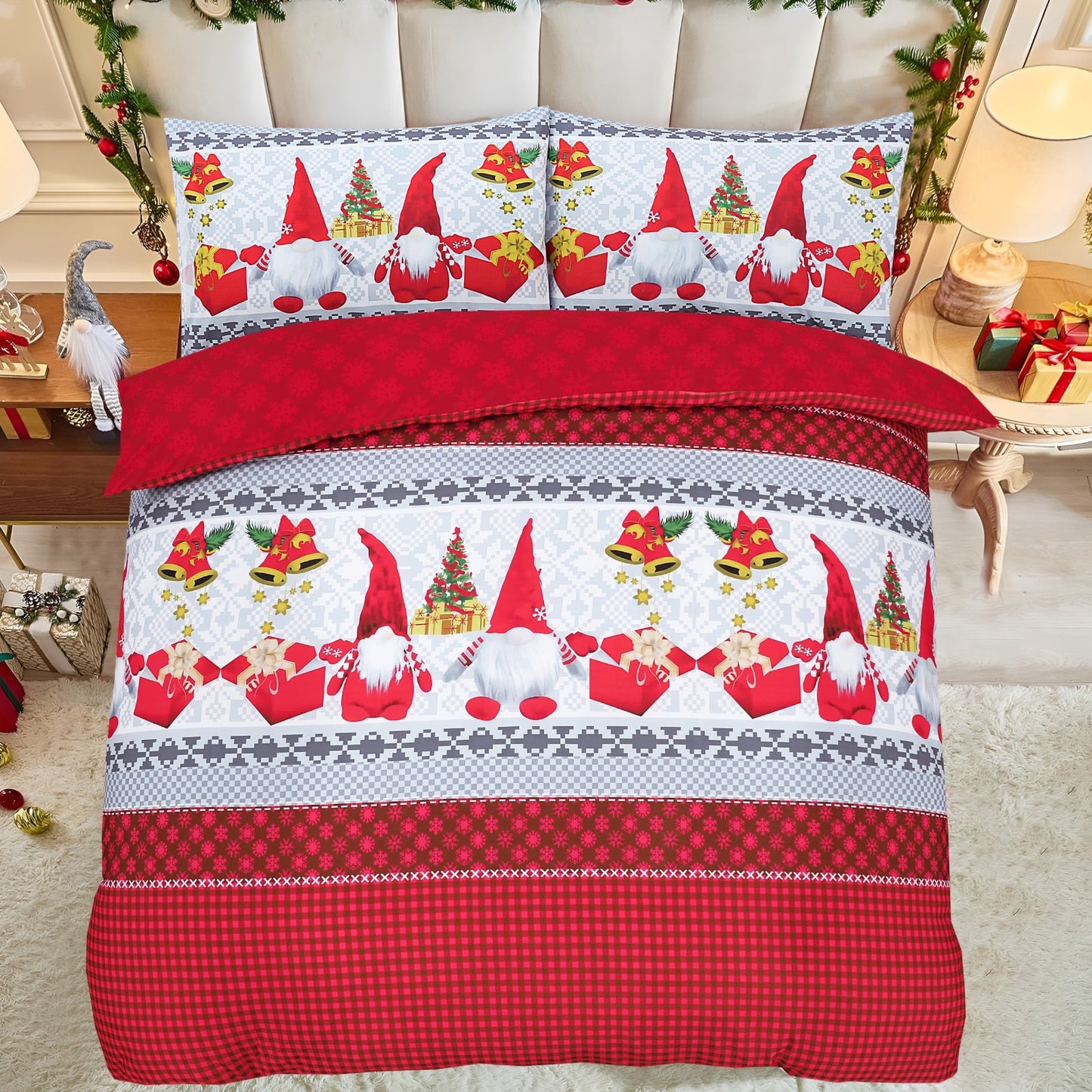 Luxurious Christmas Duvet Cover Sets 3D Xmax Design with Pillowcases Soft Fabric, Santa Claus, Festive Season, Snowman & Christmas Greetings