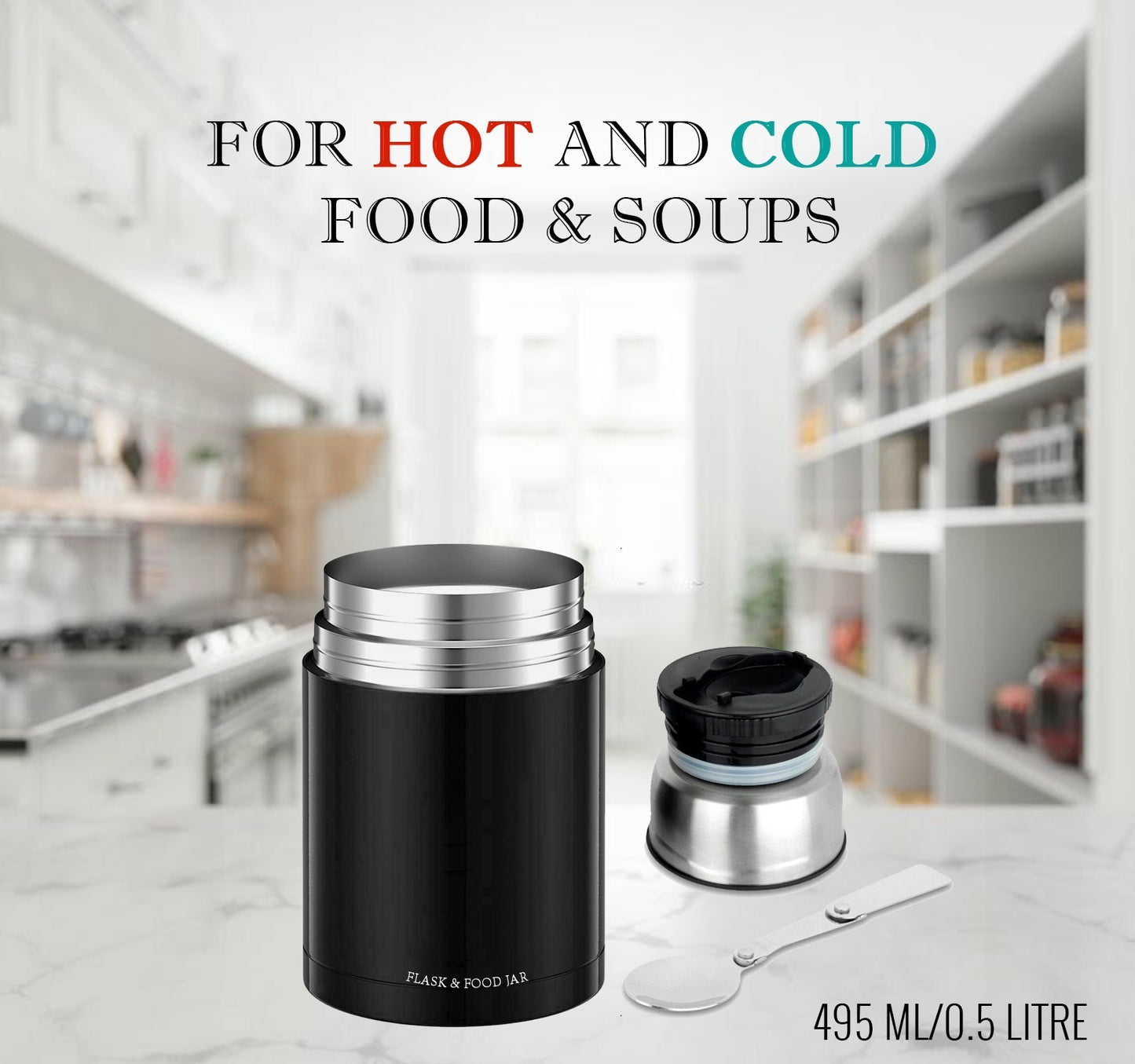 Multi Purpose 500ml Stainless Steel Vacuum Insulated Food Flask with Spoon