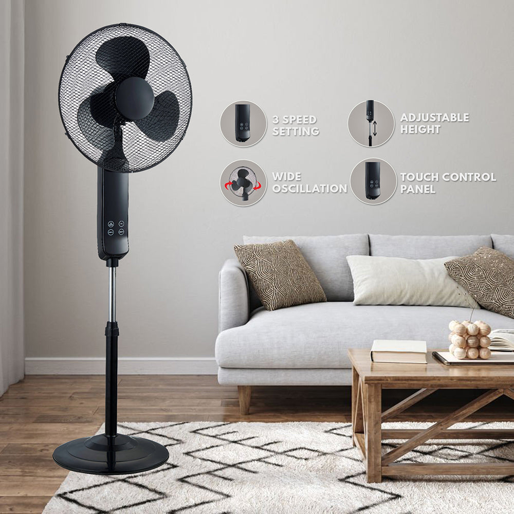 16″ Pedestal Oscillating Standing Cooling Fan with Remote Control and Timer – Black and White