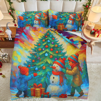 Luxurious Christmas Duvet Cover Sets 3D Xmax Design with Pillowcases Soft Fabric, Santa Claus, Festive Season, Snowman & Christmas Greetings