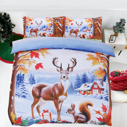 Luxurious Christmas Duvet Cover Sets 3D Xmax Design with Pillowcases Soft Fabric, Santa Claus, Festive Season, Snowman & Christmas Greetings