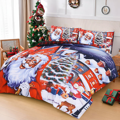 Luxurious Christmas Duvet Cover Sets 3D Xmax Design with Pillowcases Soft Fabric, Santa Claus, Festive Season, Snowman & Christmas Greetings