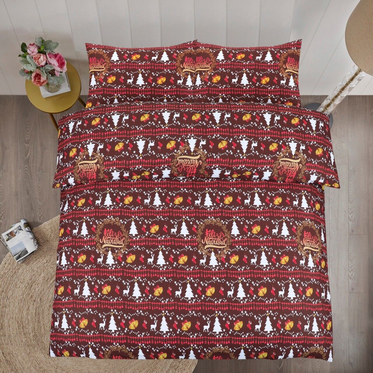 Luxurious Christmas Duvet Cover Sets 3D Xmax Design with Pillowcases Soft Fabric, Santa Claus, Festive Season, Snowman & Christmas Greetings