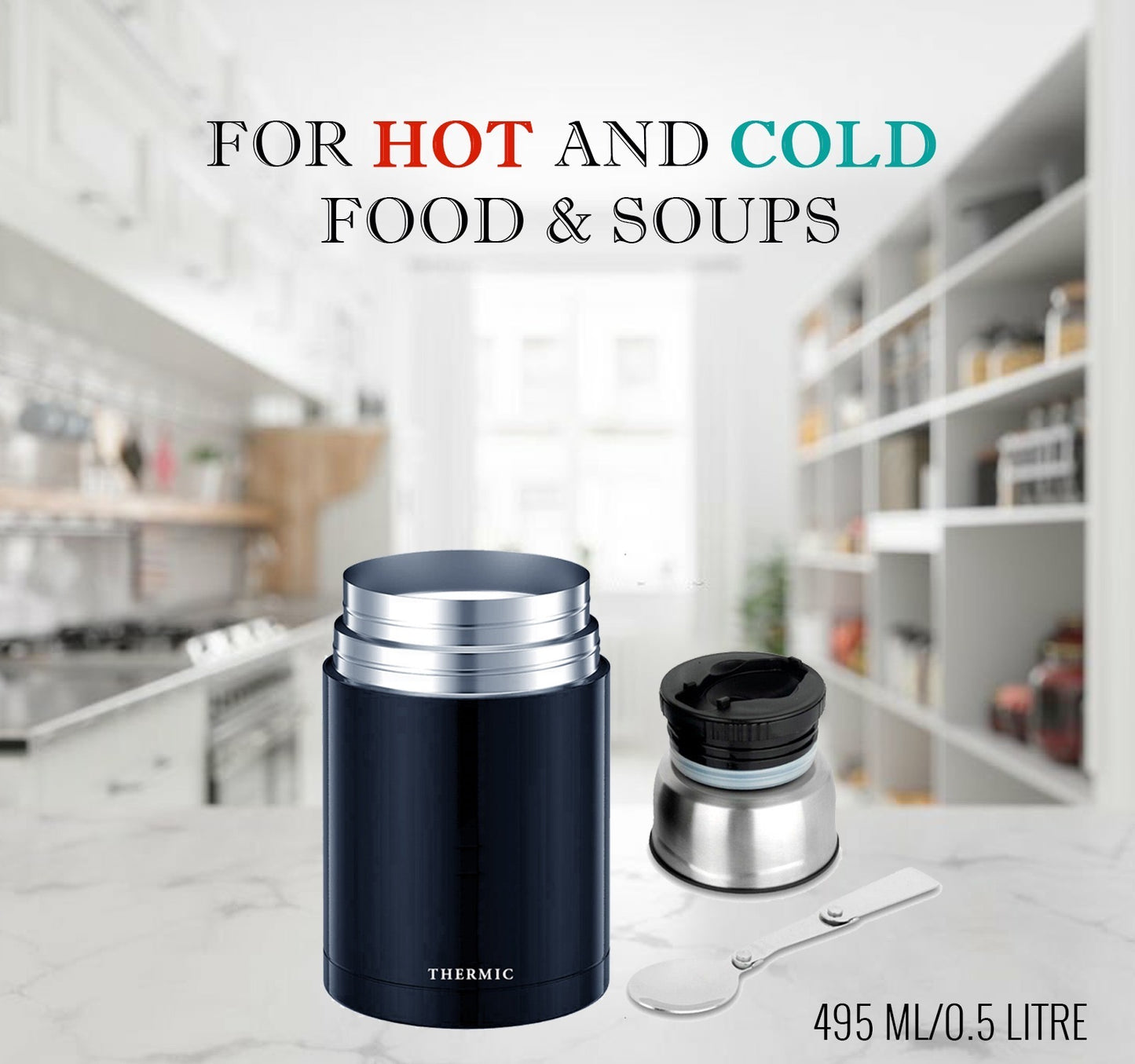 Multi Purpose 500ml Stainless Steel Vacuum Insulated Food Flask with Spoon