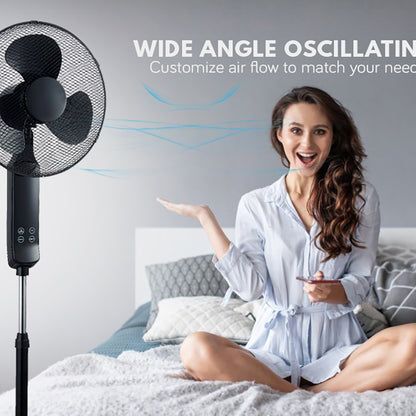 16″ Pedestal Oscillating Standing Cooling Fan with Remote Control and Timer – Black and White