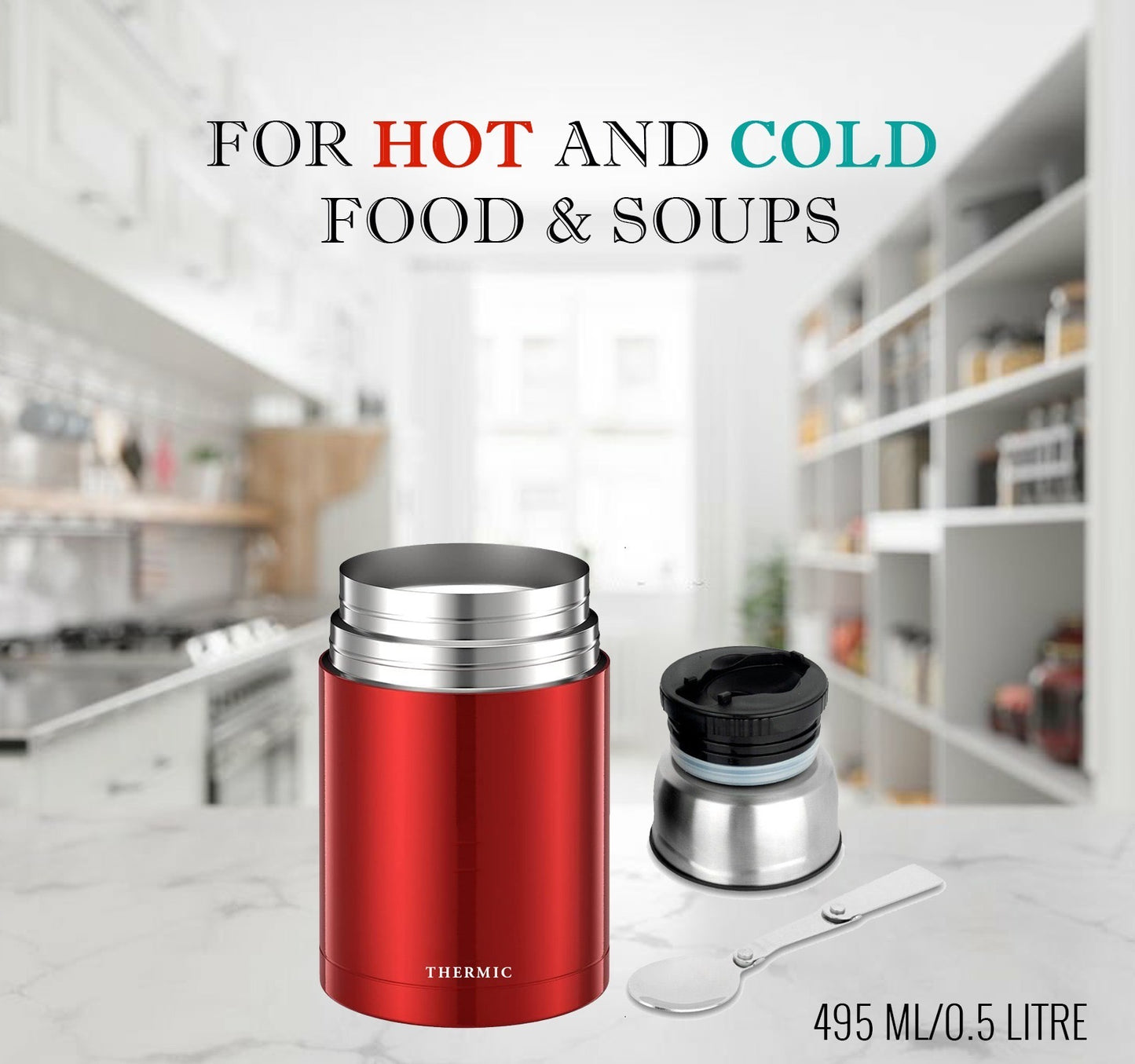 Multi Purpose 500ml Stainless Steel Vacuum Insulated Food Flask with Spoon