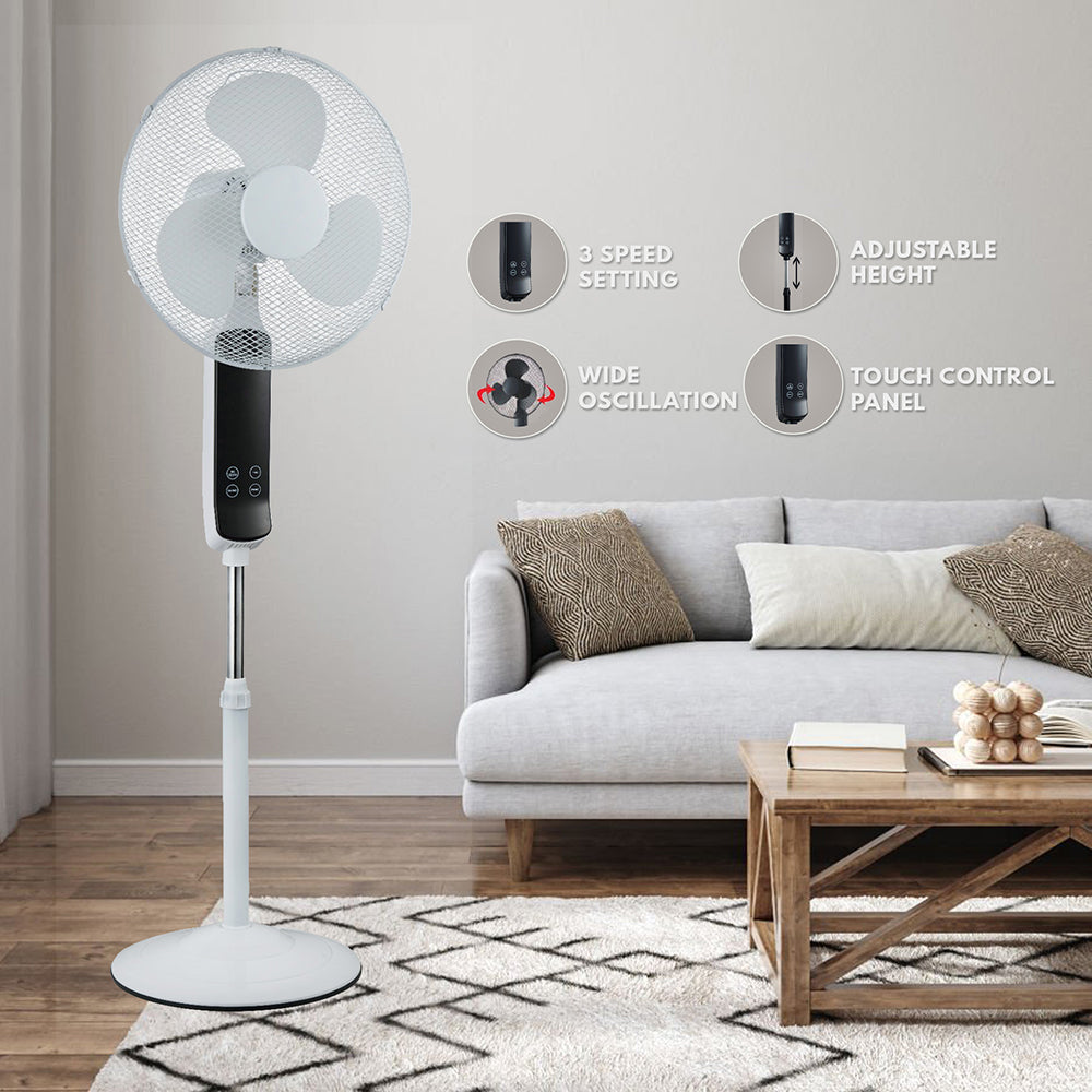 16″ Pedestal Oscillating Standing Cooling Fan with Remote Control and Timer – Black and White