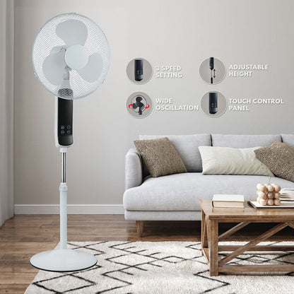 16″ Pedestal Oscillating Standing Cooling Fan with Remote Control and Timer – Black and White